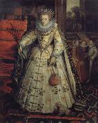 Marcus Gheeraerts Queen Elizabeth with a view to a walled garden oil painting on canvas